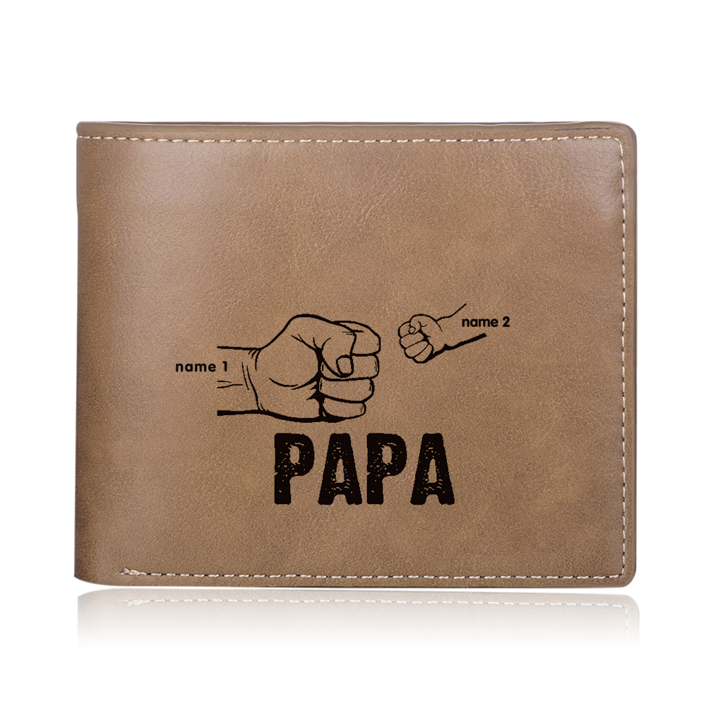 Herren Personalisierte 2 Namen Leder Papa und Kinder Geldbörse Geschenk für Vater