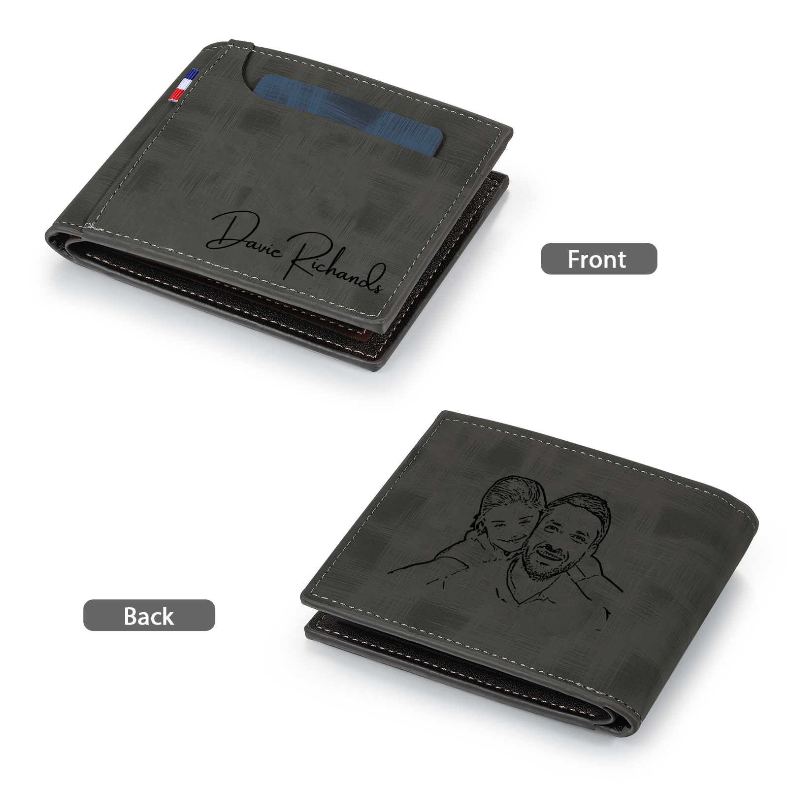 Personalisierte Foto & Text Geldbörse & Foto & 2 Buchstaben & Datum Schlüsselanhänger & Stift Geschenkpackung Geschenkset für Mann Freund