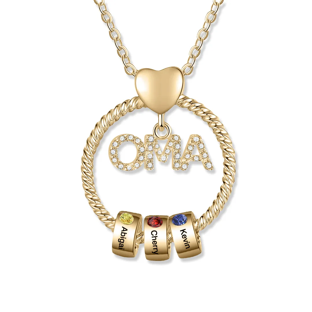 Personalisierte 2-5 Namen Gravur "MAMA"/MOM/OMA Halskette mit 2 Geburtssteinen