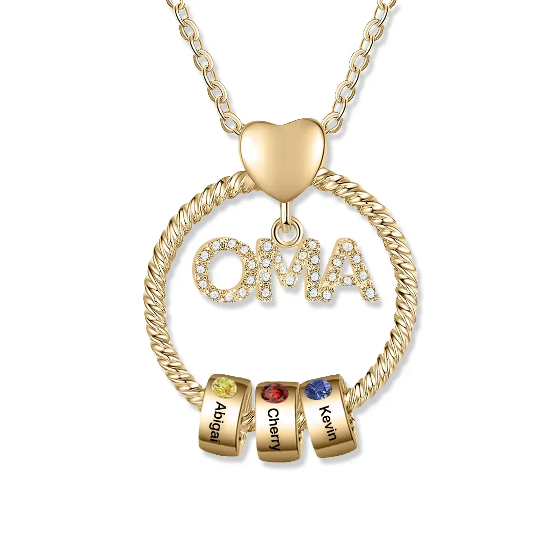 Personalisierte 2-5 Namen Gravur "MAMA"/MOM/OMA Halskette mit 2 Geburtssteinen