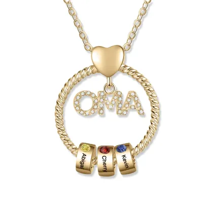 Personalisierte 2-5 Namen Gravur "MAMA"/MOM/OMA Halskette mit 2 Geburtssteinen