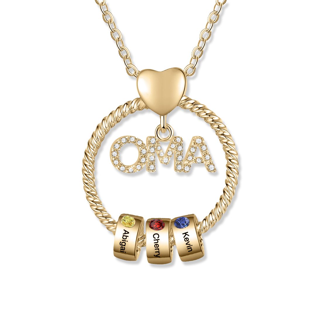 Personalisierte 3 Namen Gravur "OMA" Halskette mit 3 Geburtssteinen