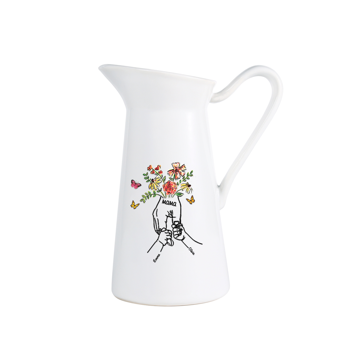 Personalisierte 2 Namen & Text Blumen Hand Gießvase mit Henkel Familie Vase