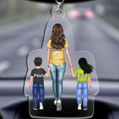 Personalisierte 1 - 9 Namen Acryl Ornament/Schlüsselanhänger mit Schlüsselring Mama oder Papa mit Kindern