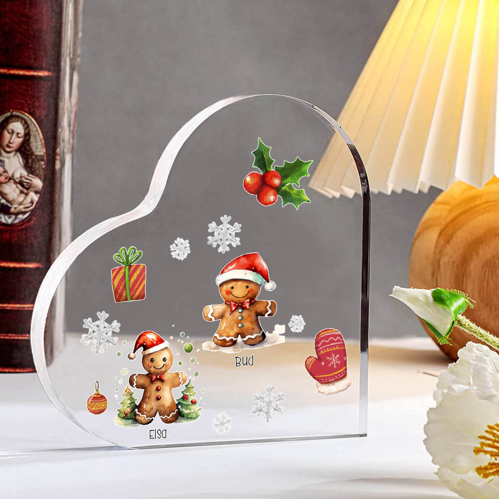 Personalisierte 2 Namen Lebkuchenmann Familie Weihnachten Acryl-Deko-Schreibtischdekoration