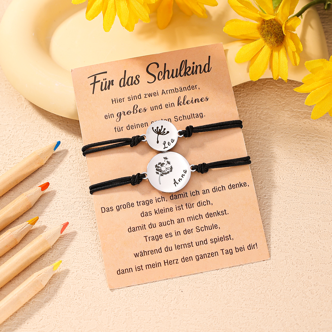 [Copy]Schulanfang Geschenkset -Personalisierter Name Emaille Tasse & Regenbogen Stifteetui Stifttasche & Löwenzahn Armbänder Set - Geschenk für Schulkind mit Geschenk Box