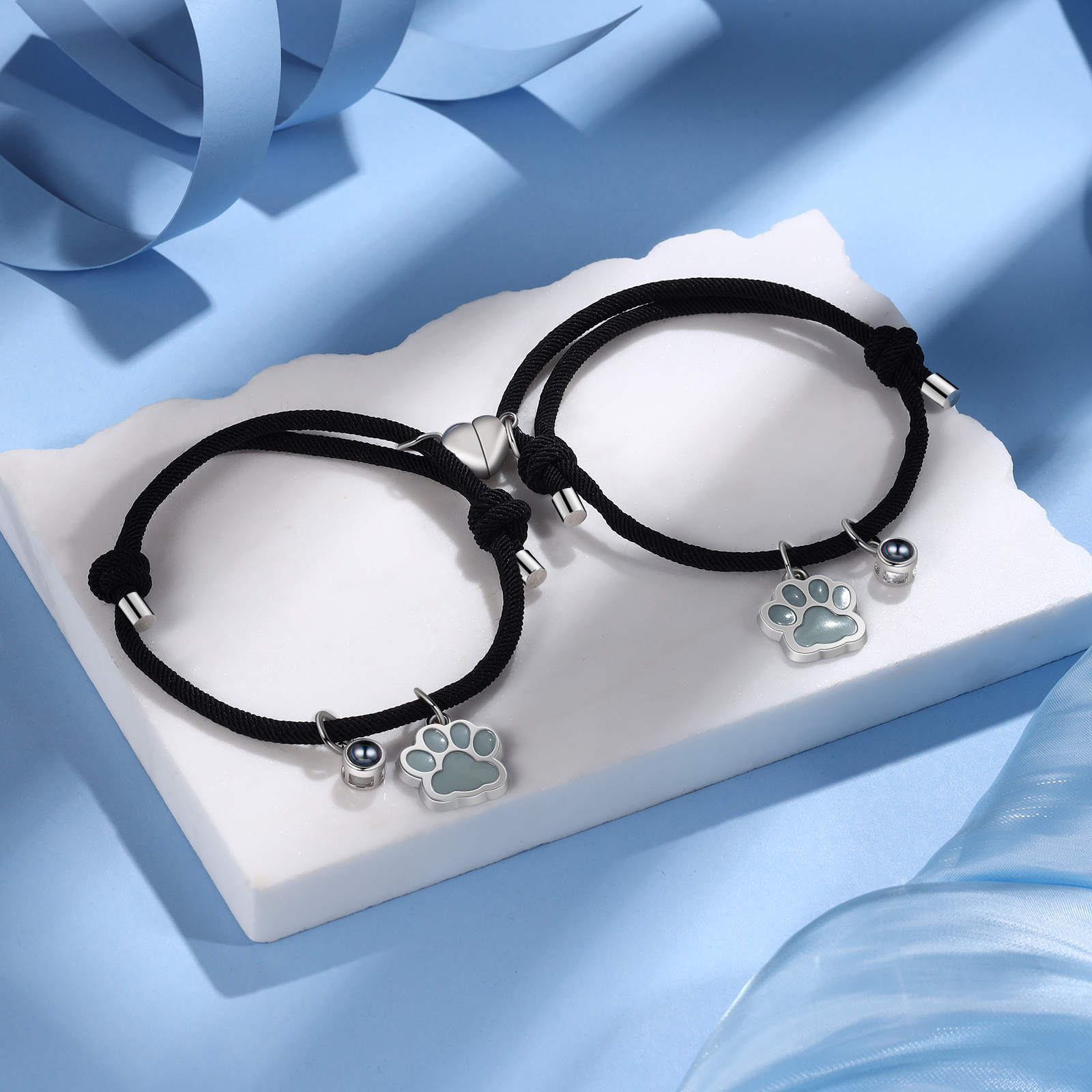 Personalisiertes Foto Projektion Magnet Fluoreszenz Hundepfote Paar Armbänder