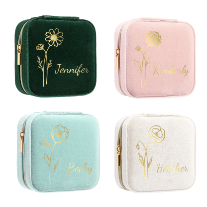 Personalisierbarer Name & Geburtsblume klein Velvet Schmuckaufbewahrung Schmuckzubehör Aufbewahrungsbox für Schmuck