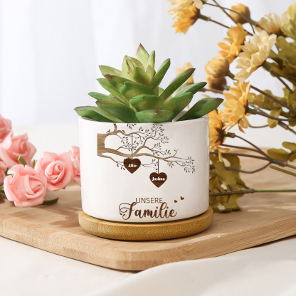 Personalisierbarer Text & 2 Fotos Familienbaum Familie Blumentopf