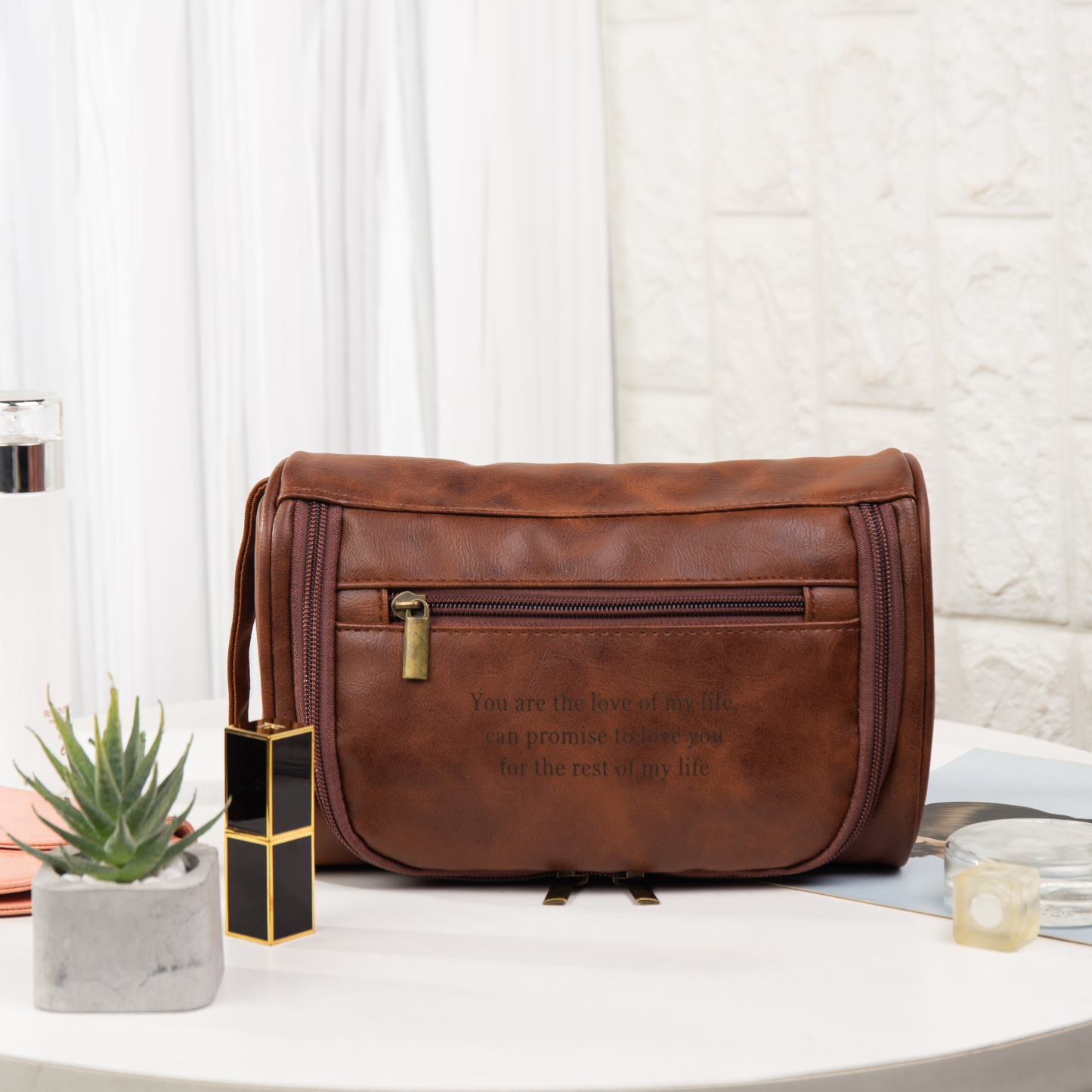 Personalisierter Text Leder Schminktasche