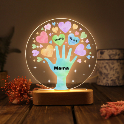 Personalisierte 2 Namen & Text Familie Hand Nachtlicht Geschenk für Großmutter/Mutter zum Muttertag