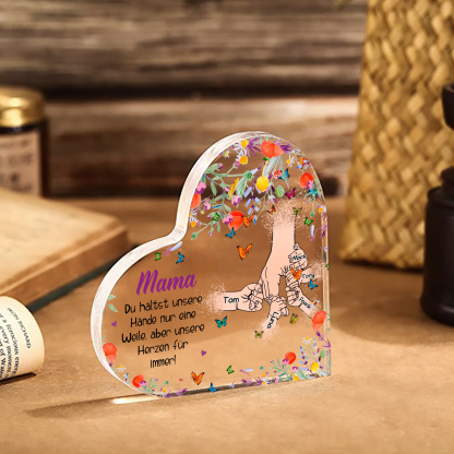 Personalisierte 5 Namen Herz Acryl-Deko -Mama Du hältst mein Hand nur eine Weile, aber unsere Herzen für immer- Schreibtischdekoration für Mutter
