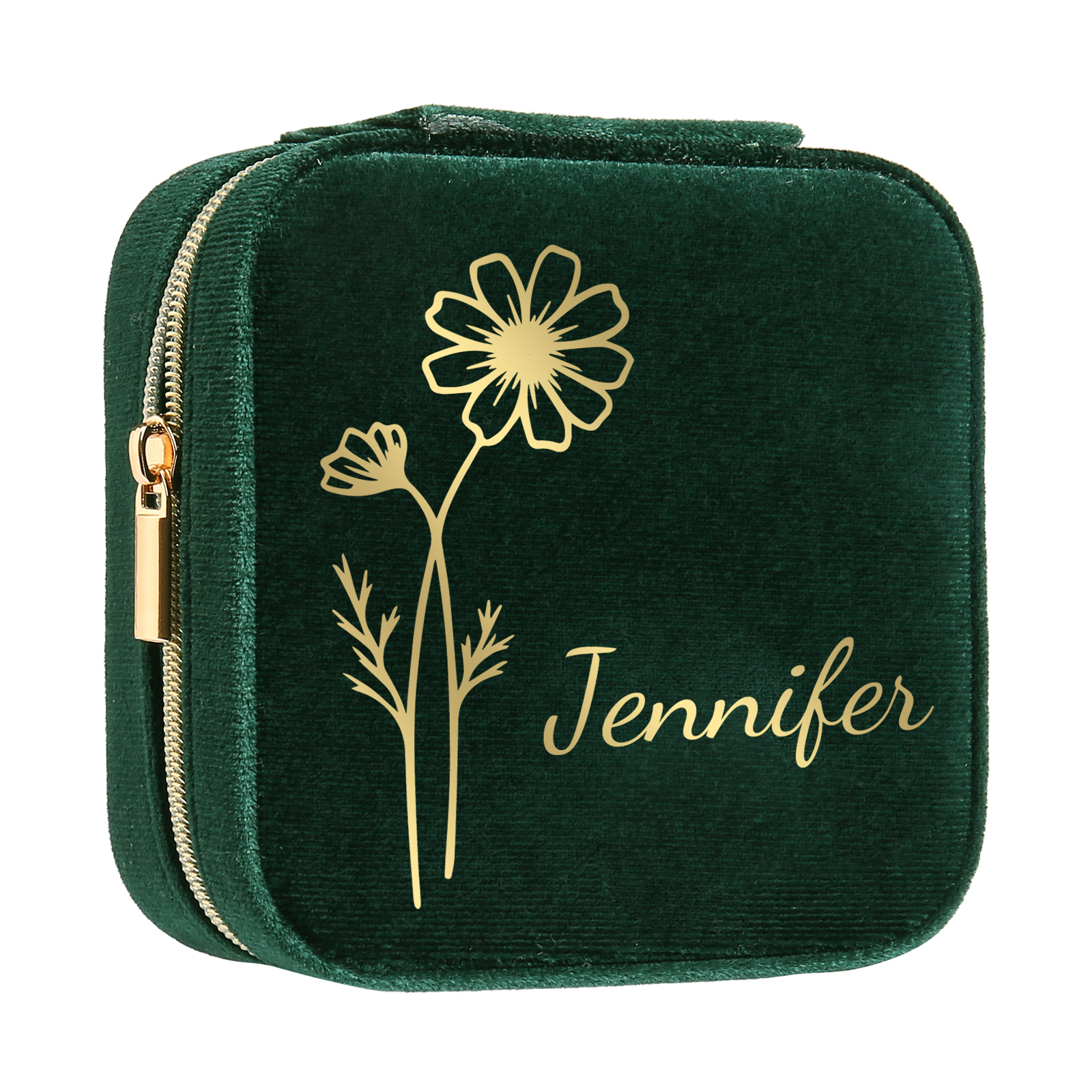 Personalisierbarer Name & Geburtsblume klein Velvet Schmuckaufbewahrung Schmuckzubehör Aufbewahrungsbox für Schmuck