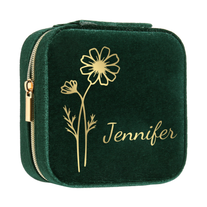 Personalisierbarer Name & Geburtsblume klein Velvet Schmuckaufbewahrung Schmuckzubehör Aufbewahrungsbox für Schmuck
