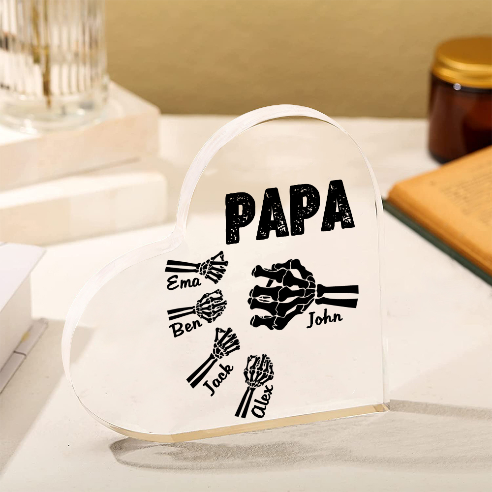 Personalisierte 5 Namen Acryl-Deko Papa Skelett Hand Schreibtischdekoration für Vater