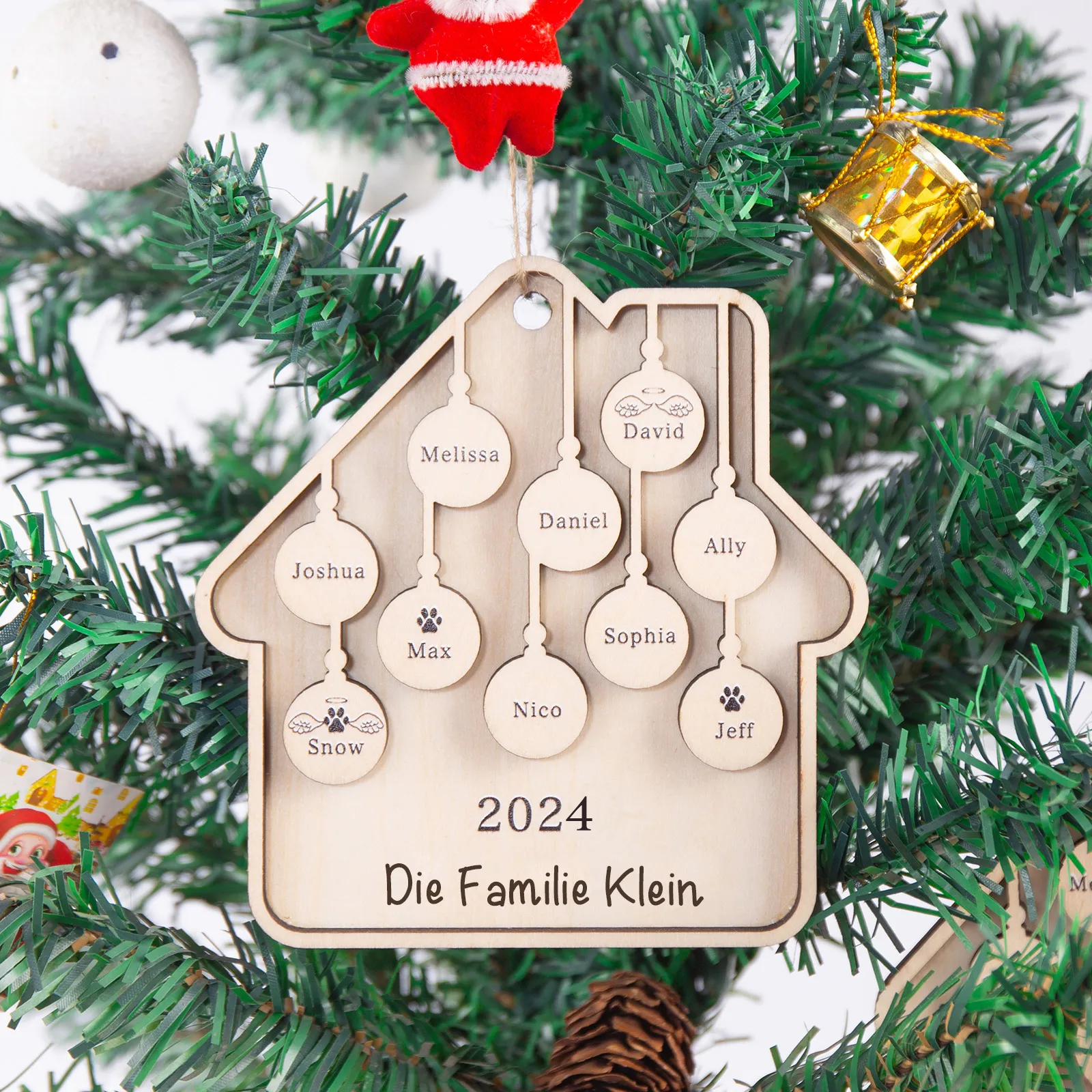 Holz Weihnachtsornament-Personalisiertes 10 Namen Text Jahr Haus Ornament Anhänger 