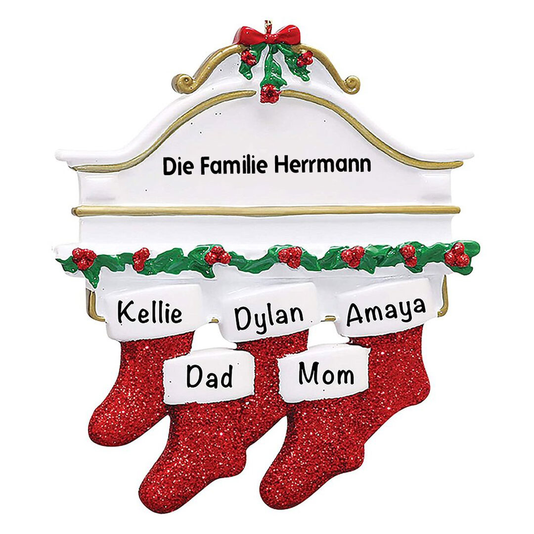 Holz Weihnachtsornament-Personalisiertes 5 Namen Text Rot Strümpfe Ornament Weihnachten Anhänger