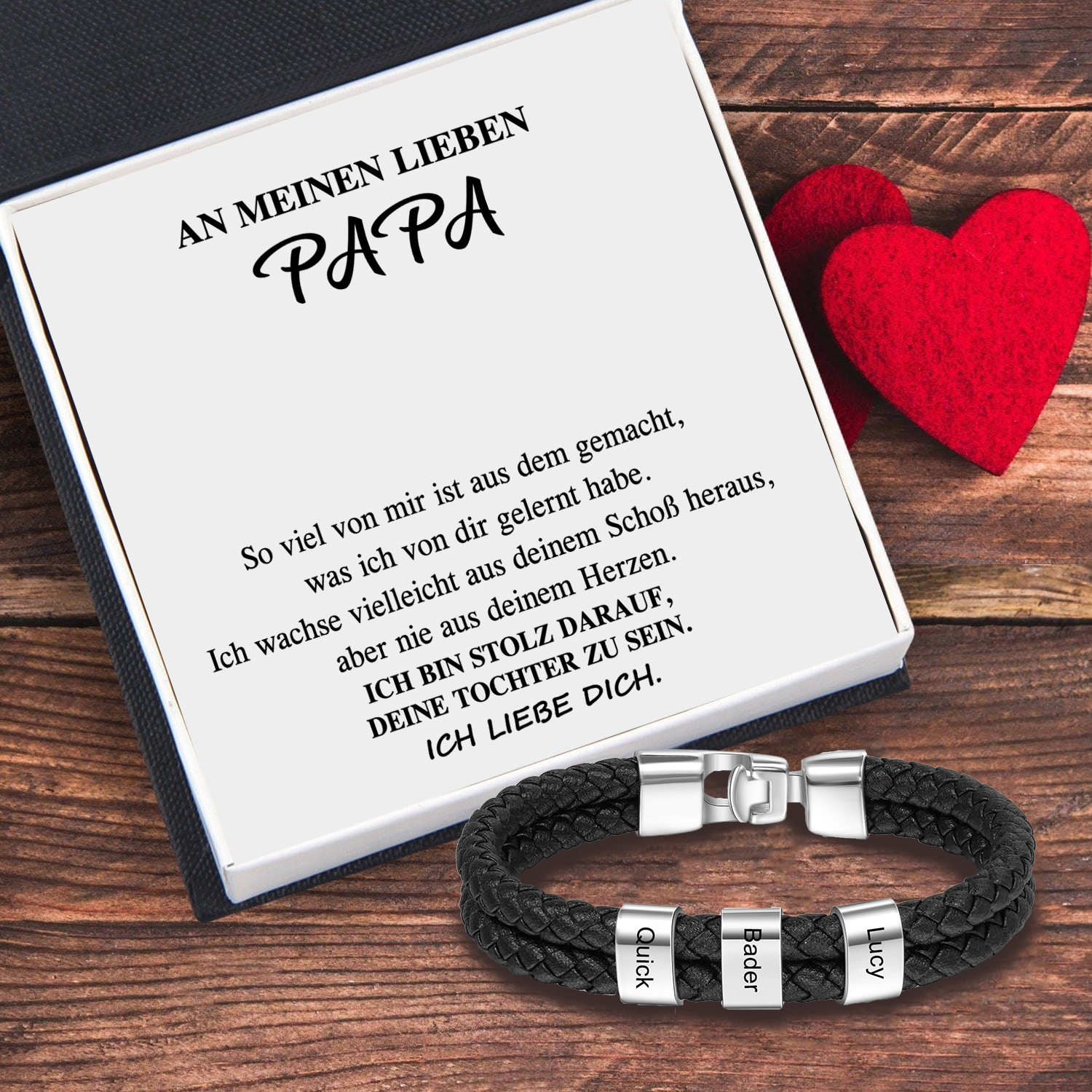 Kettenmachen Personalisiertes 3 Namen Perlen Leder Armband-An Meinen Lieben Papa-Geschenk mit Nachrichtenkarte 27.99