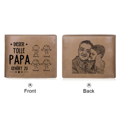 Personalisierte 4 Namen & Foto-Dieser tolle Papa gehört  PU Leder Kurze Geldbörse für Vater