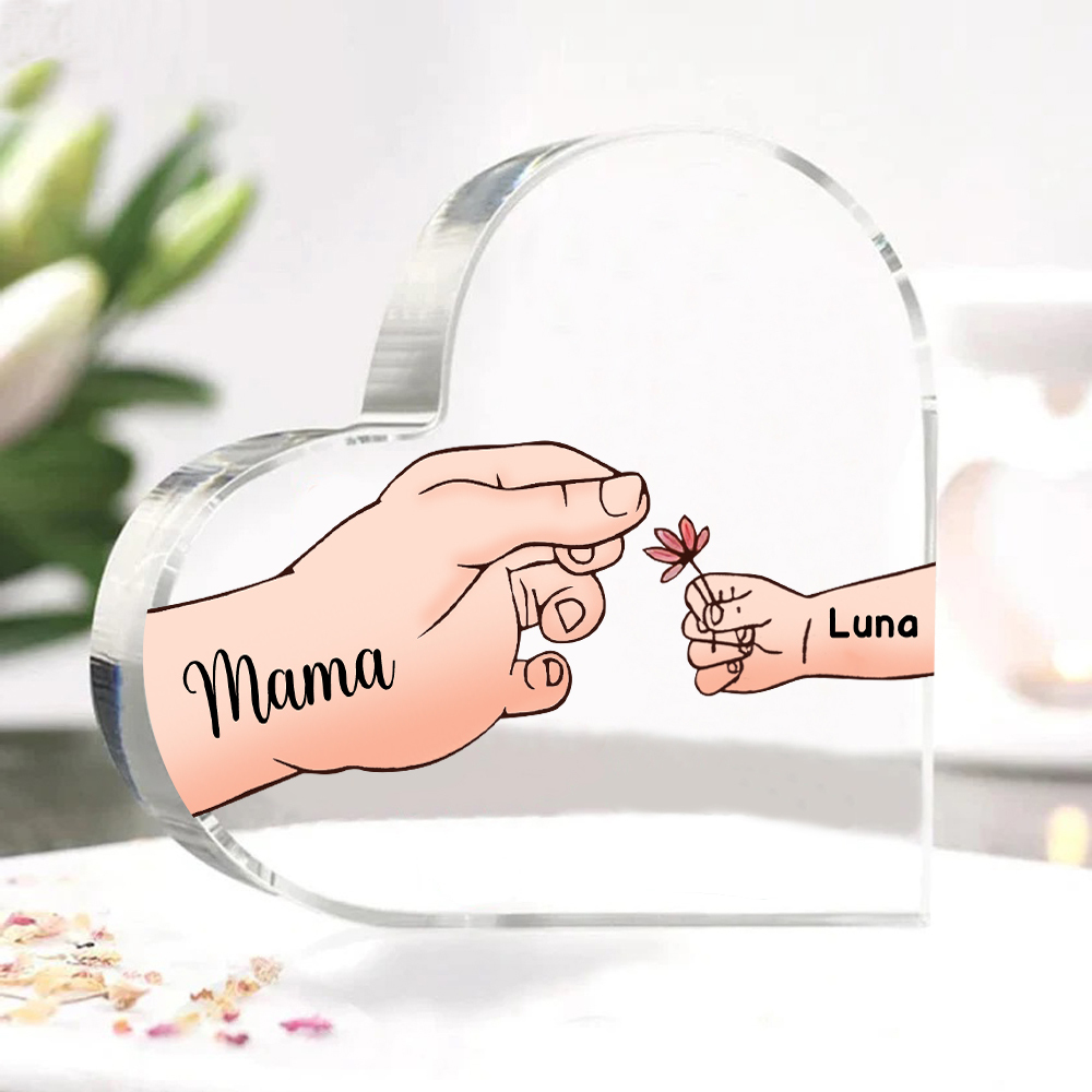 Personalisierte 2 Namen Mama Hand Familie Acryl-Deko Schreibtischdekoration für Mutter