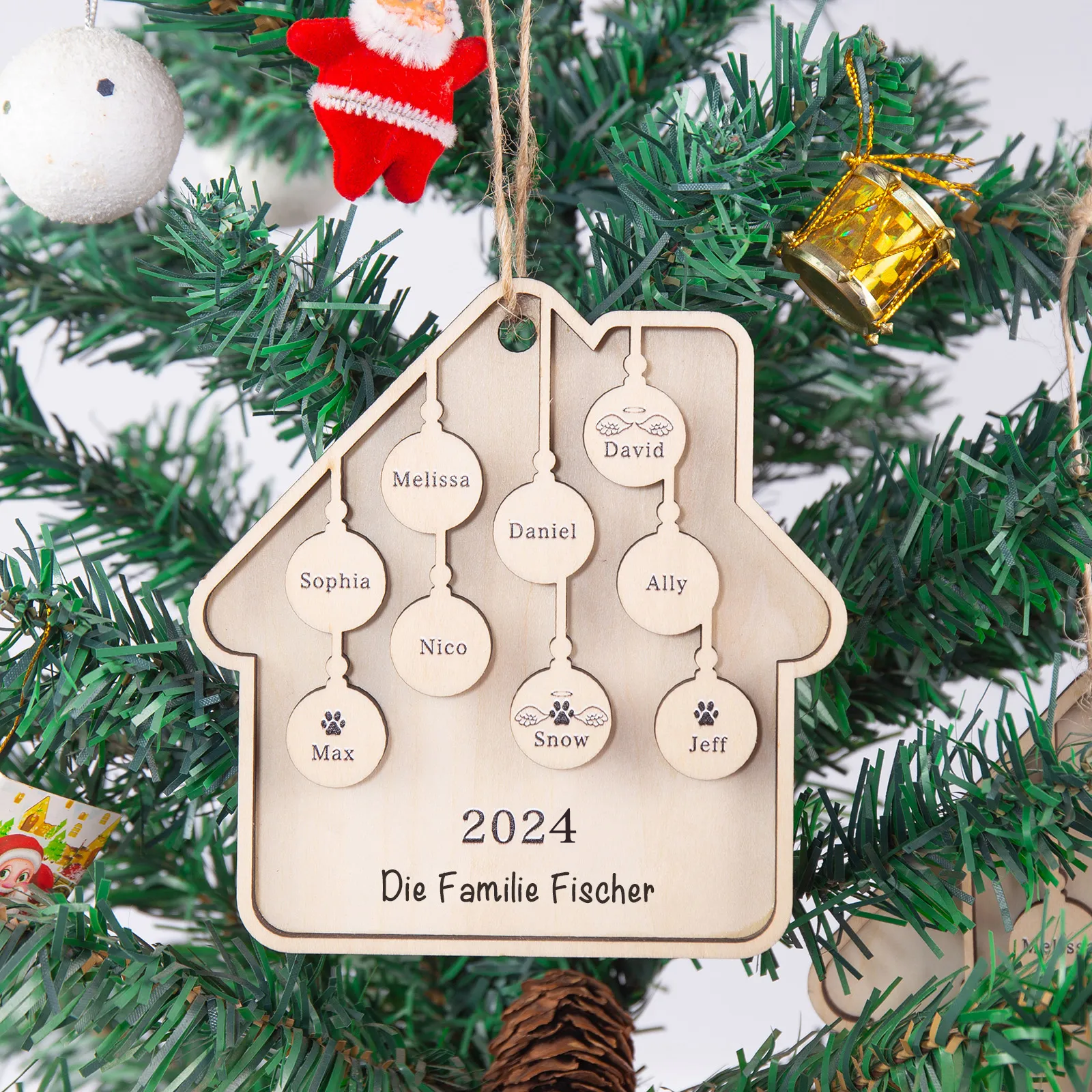 Holz Weihnachtsornament-Personalisiertes 9 Namen Text Jahr Haus Ornament Anhänger 