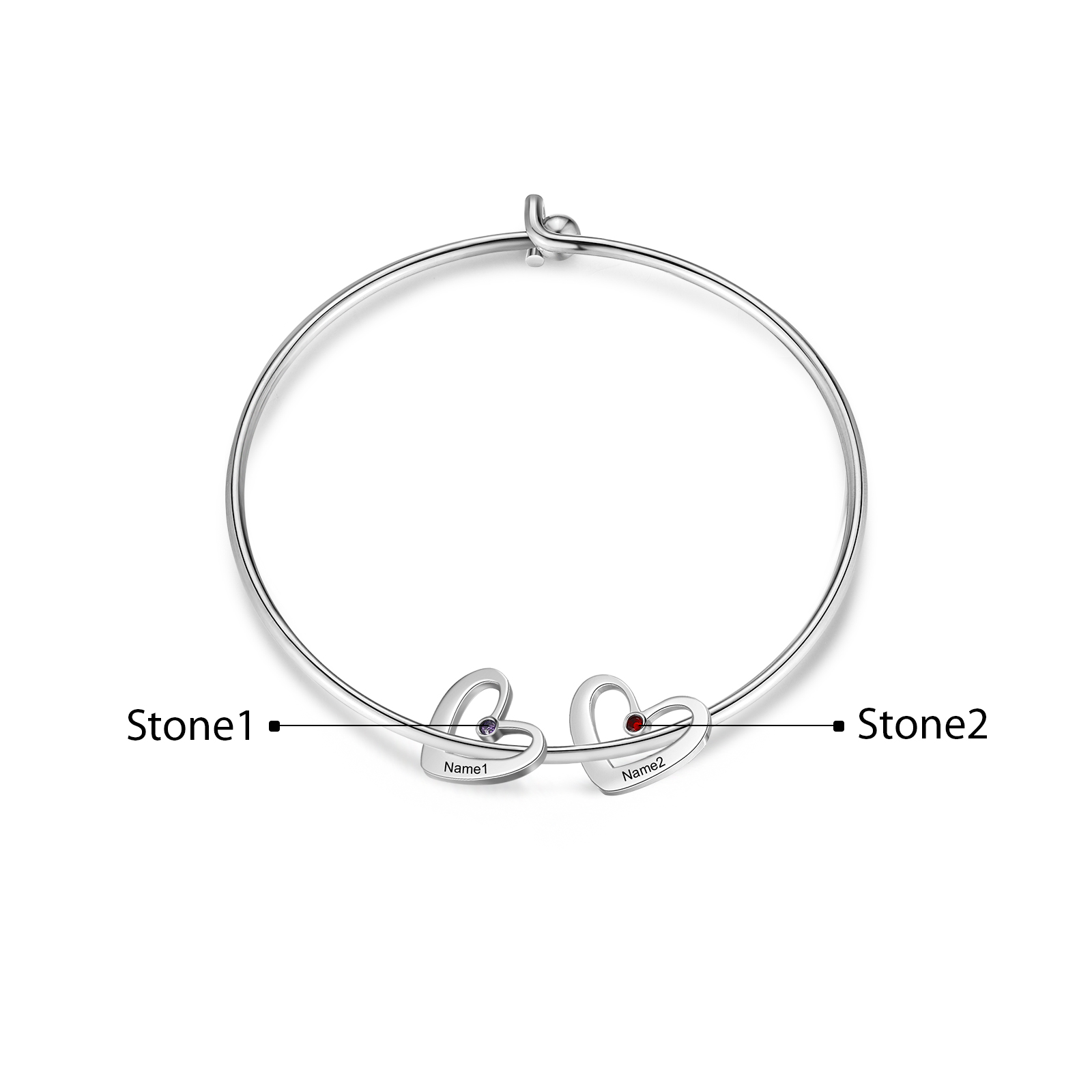 Benutzerdefinierte 2 Namen Herz Charme Armband mit 2 Geburtssteinen