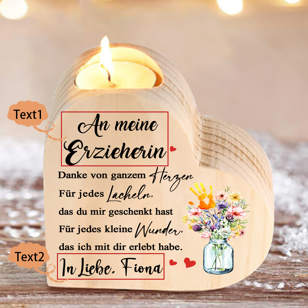 Personalisierter 2 Texte Kerzenhalter-Danke von ganzem Herzen-Dankbar Geschenk für Leherin Leher Erzieherin Erzieher