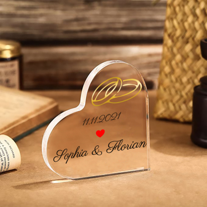 Personalisierte 1 Text Acryl-Deko Paar Ringe Schreibtischdekoration Hochzeitstag Geschenk für Paar