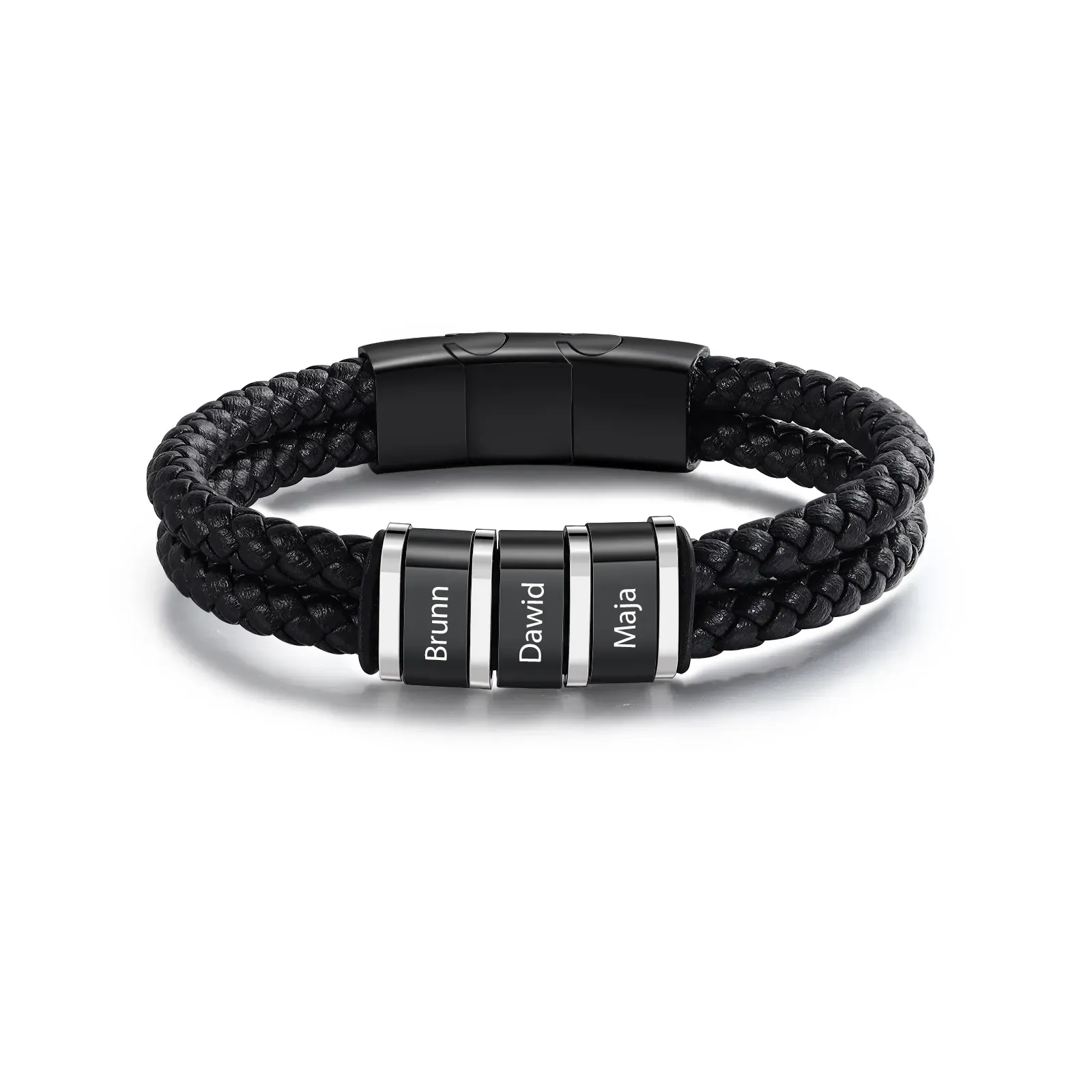 Herren Personalisierte 1-5 Namen Doppellagiges Geflochtenes Leder Armband