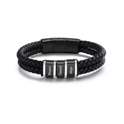 Herren Personalisierte 1-5 Namen Doppellagiges Geflochtenes Leder Armband