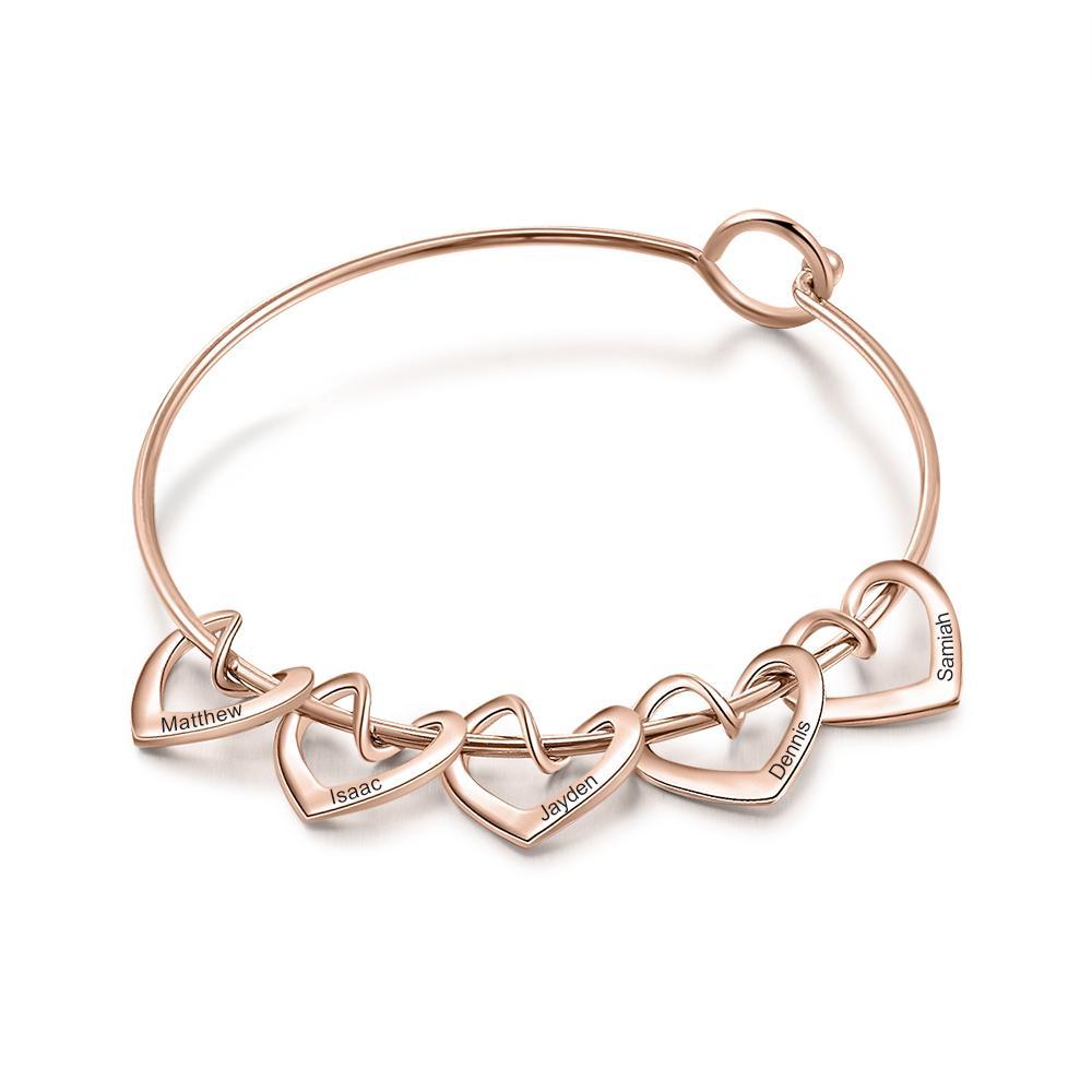 Gravur 5 Namen Herz Armband Armreif mit Herzanhängern