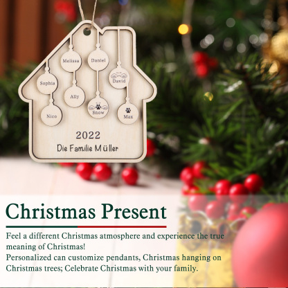 Holz Weihnachtsornament-Personalisiertes 8 Namen Text Jahr Haus Ornament Anhänger 