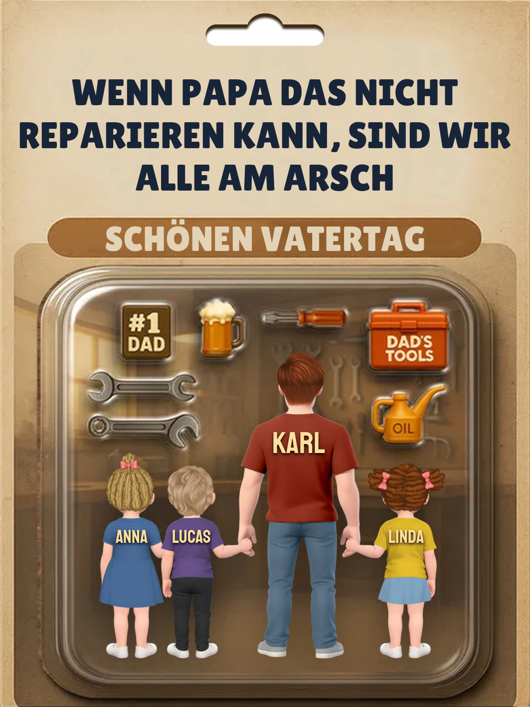 Personalisiertes Design von Papa und Kinder Acryl-Deko-Papa kann alles reparieren-Schreibtischdekoration für Papa