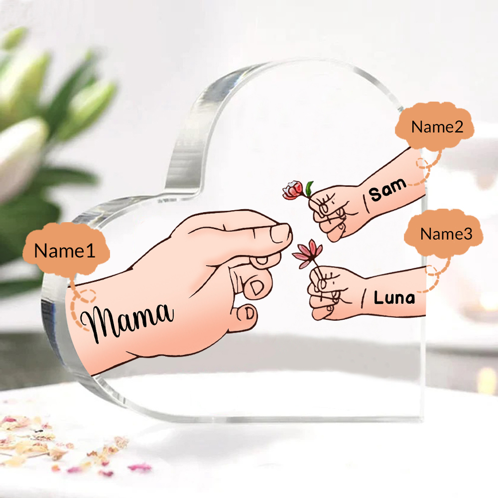 Personalisierte 3 Namen Mama Hand Familie Acryl-Deko Schreibtischdekoration für Mutter