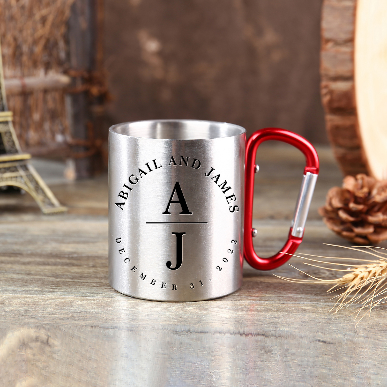 Edelstahl Tasse-Personalisierte 2 Namen & Buchstabe & Datum Metall Becher-für Paare