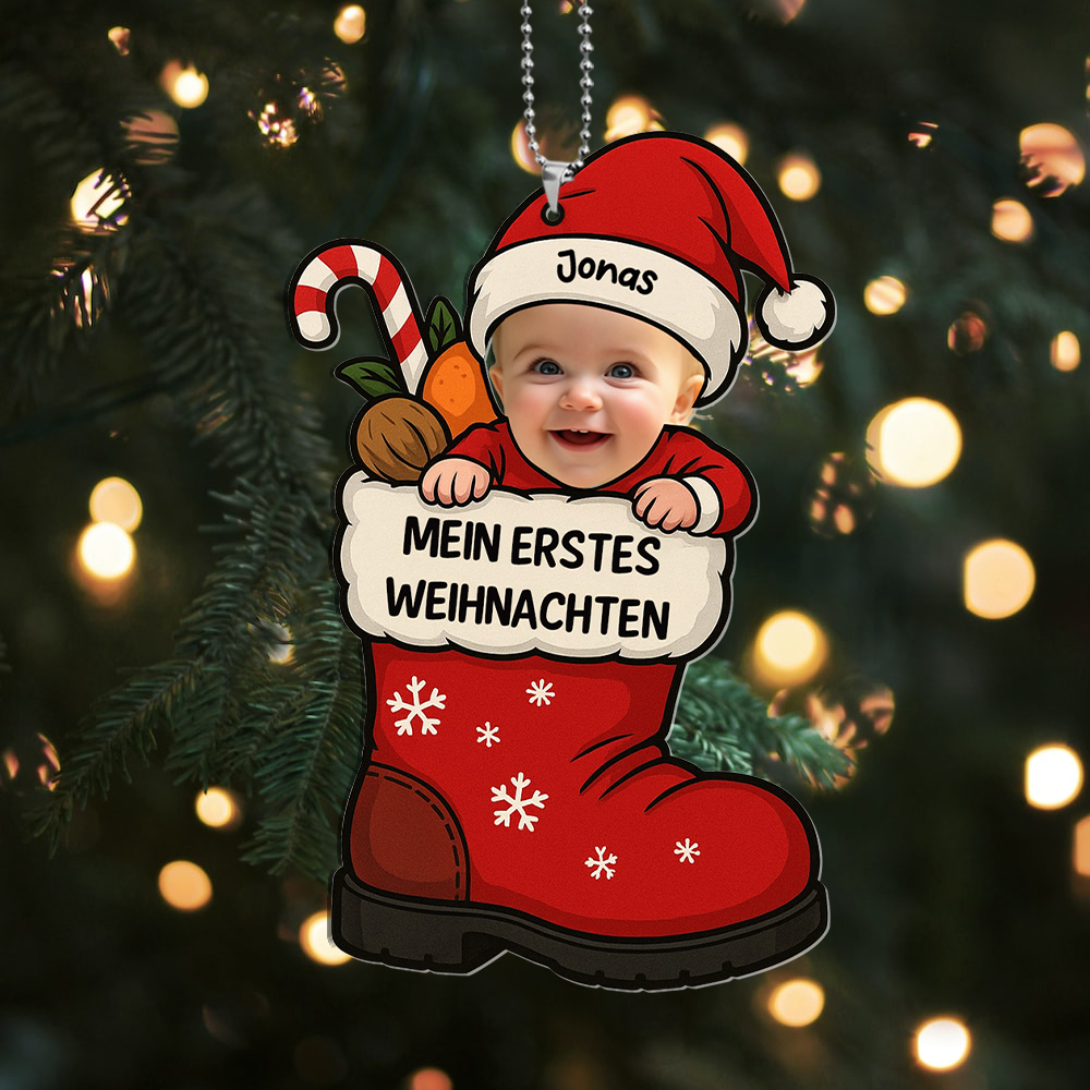 Babys erstes Weihnachtsanhänger– personalisierter Foto-Baumschmuck als Andenken, Christbaumschmuck Geschenk für frischgebackene Eltern und Großeltern | Jessemade