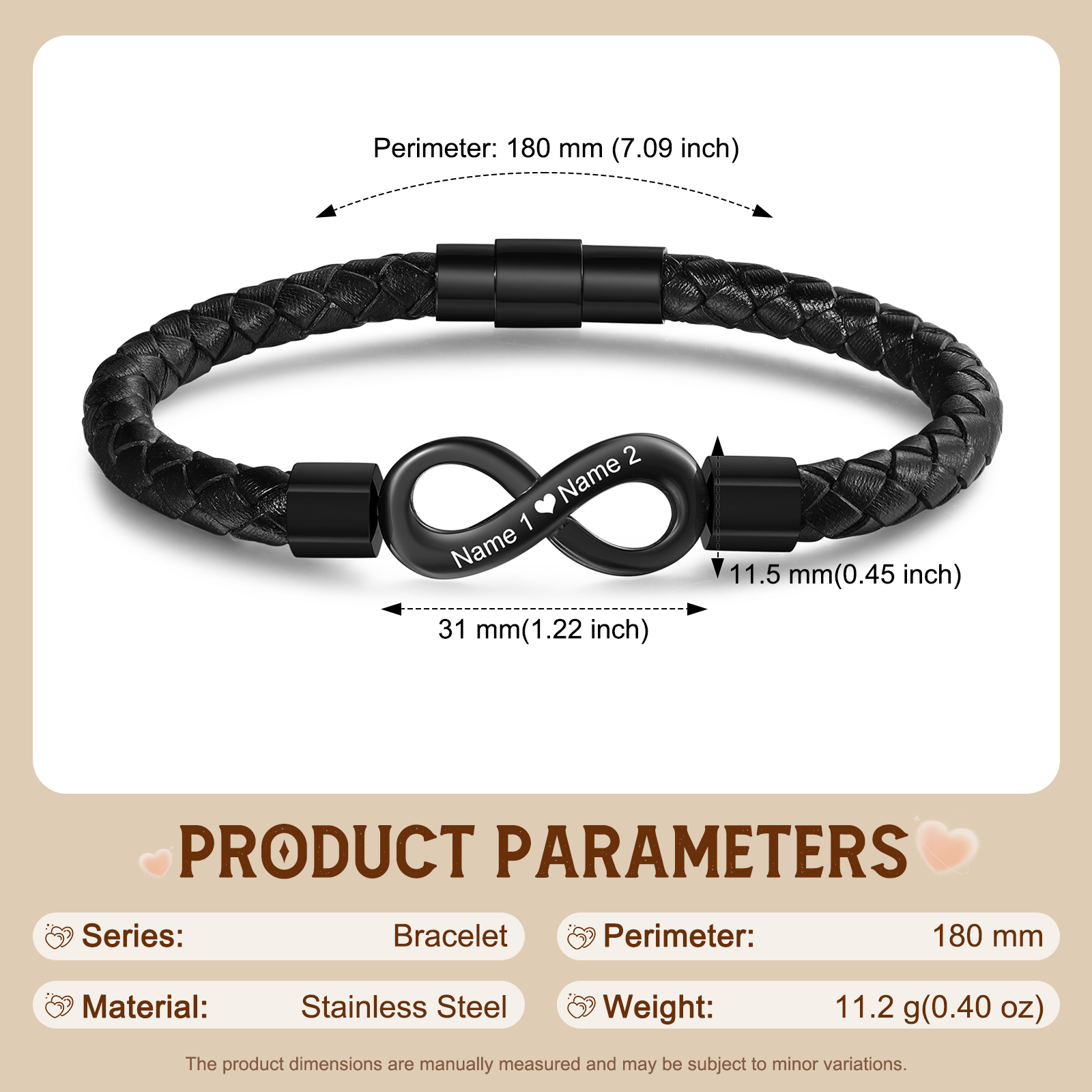 Personalisierbar infinity paare Lederarmband, schwarz und weiß — "Grenzenlose Liebe"