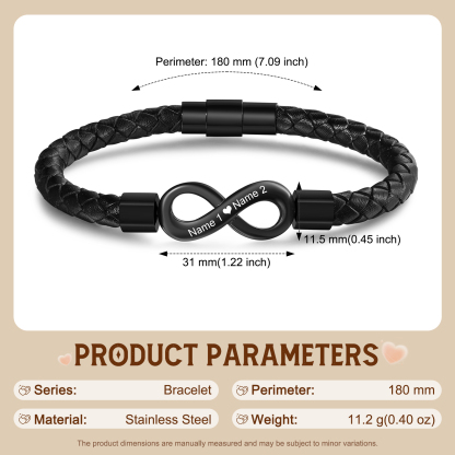 Personalisierbar infinity paare Lederarmband, schwarz und weiß — "Grenzenlose Liebe"