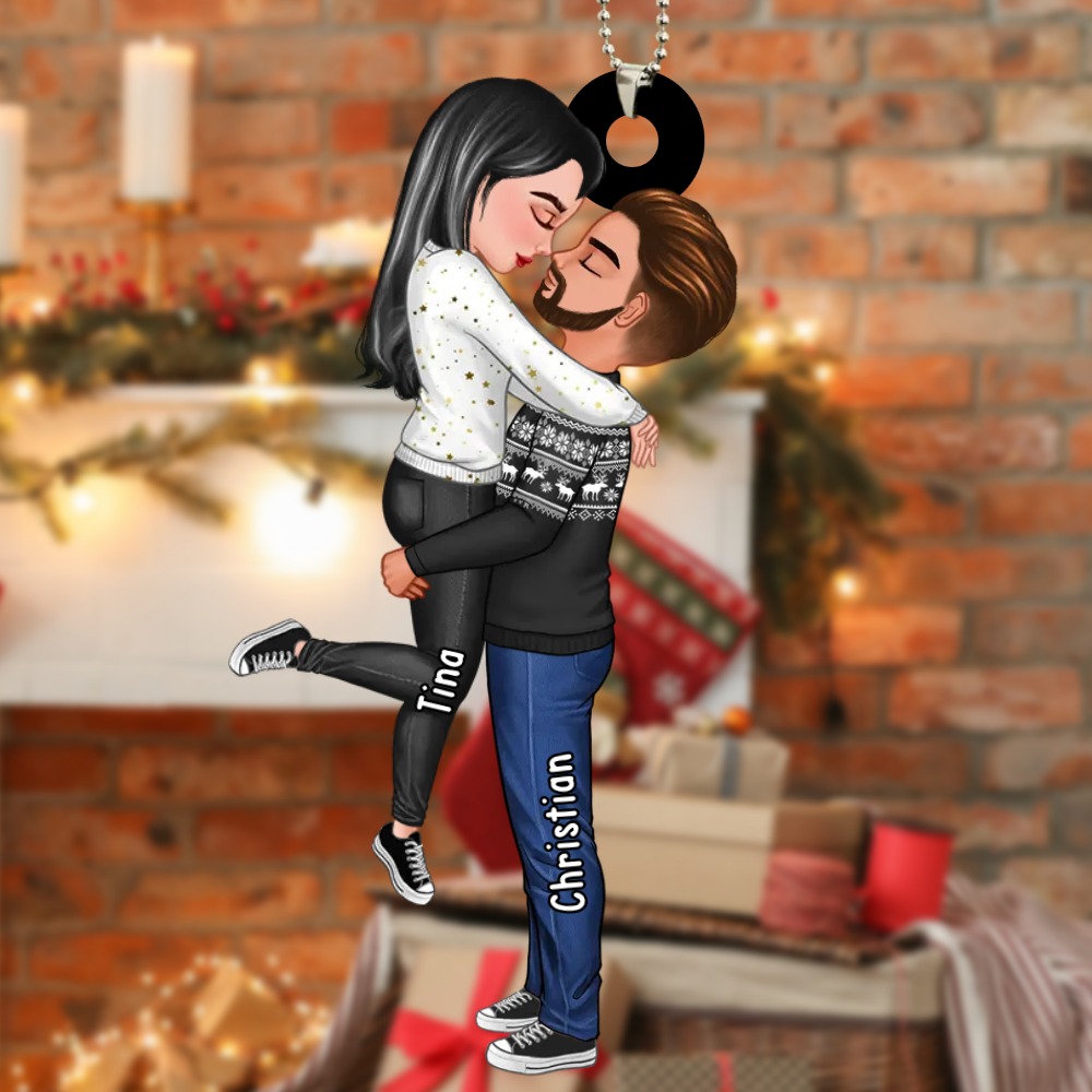 Acryl Weihnachtsornament-Personalisiertes 2 Namen Umarmung Ornament/Schlüsselanhänger für Paar mit Schlüsselring