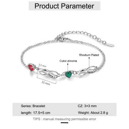 Personalisierte 1-7 Namen Infinity Armband mit 1-7 Geburtssteinen