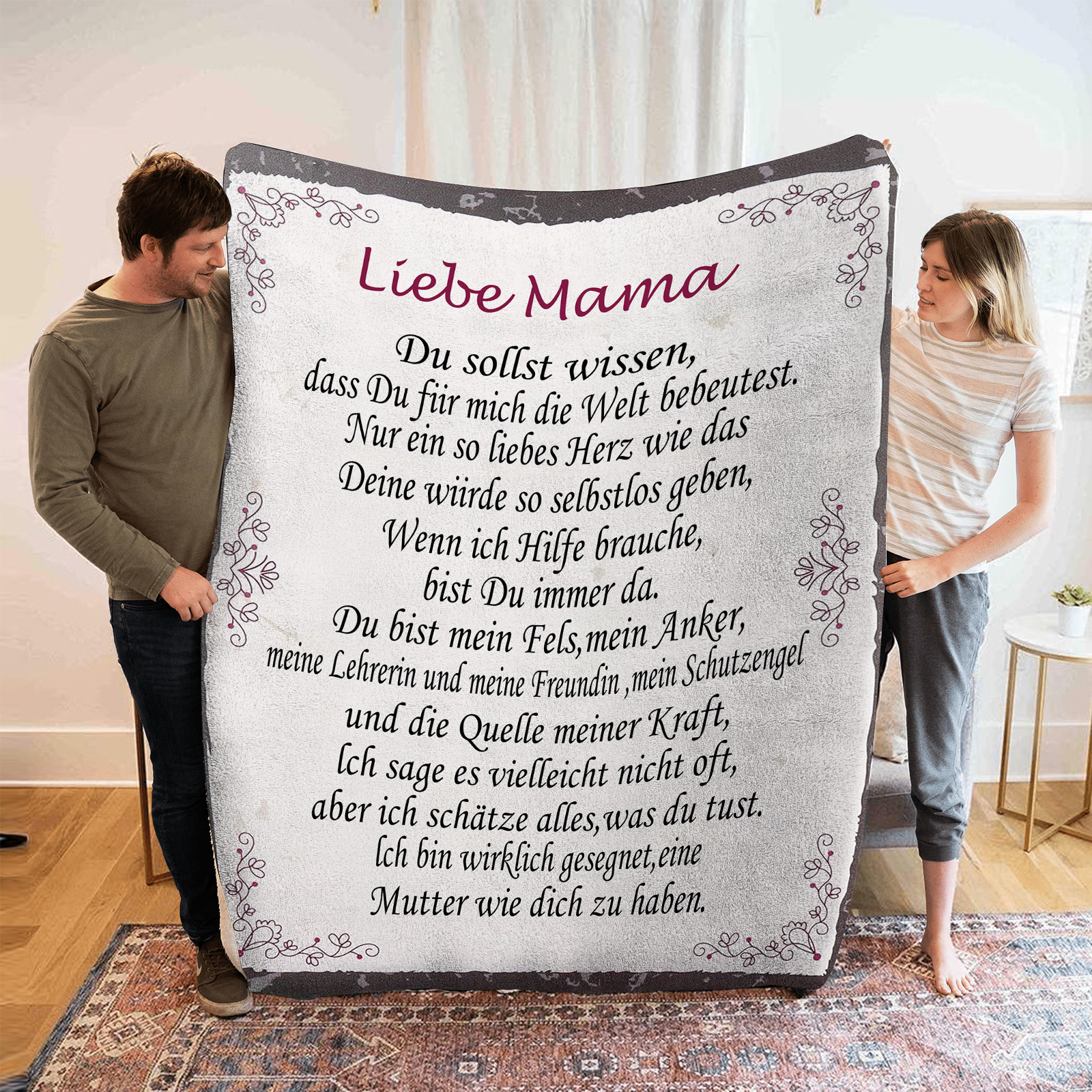 Personalisiertes Geschenk Für Mama – Kuschelige Überwurfdecke Mit Herzlichem Text (wahlweise 3 Größen)