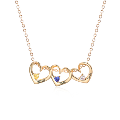 Personalisierte herzförmige Halskette mit 1–5 Namen und Geburtssteinen