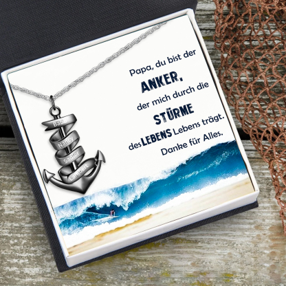 925 Sterling Silber Personalisierte 4 Namen Anker Halskette für Vater -Geschenk mit  Meer Nachrichtenkarte