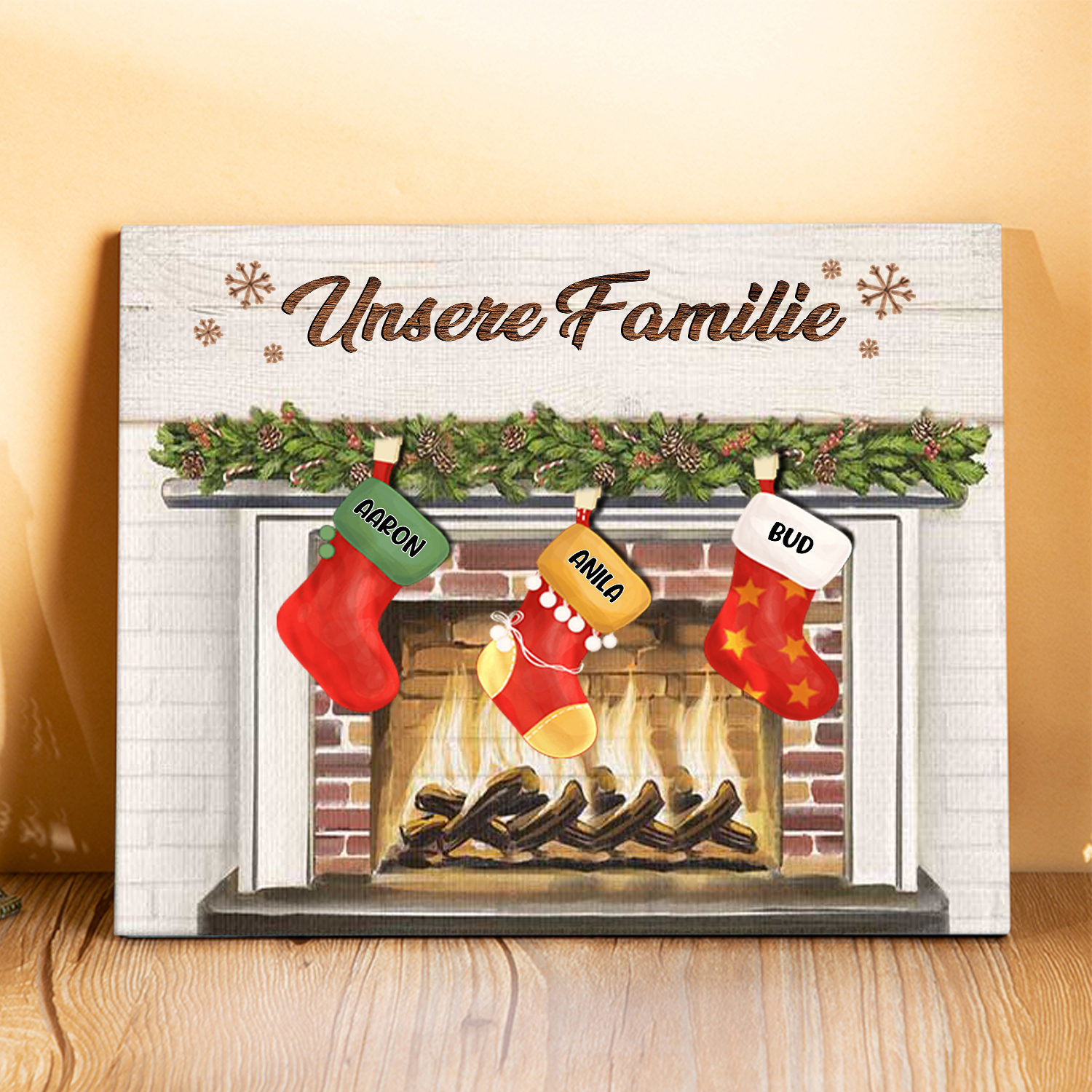 Familie Holzbild - Personalisierter Text & 3 Namen Kamin Holzdekoration-Geschenk für Opa/Oma