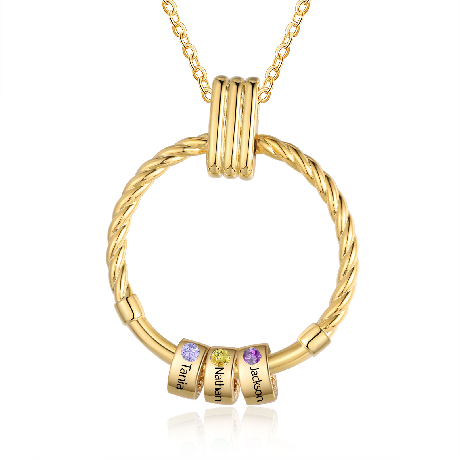 Personalisierte Kreis-Rund Halskette mit 2–5 Namen und Geburtssteinen