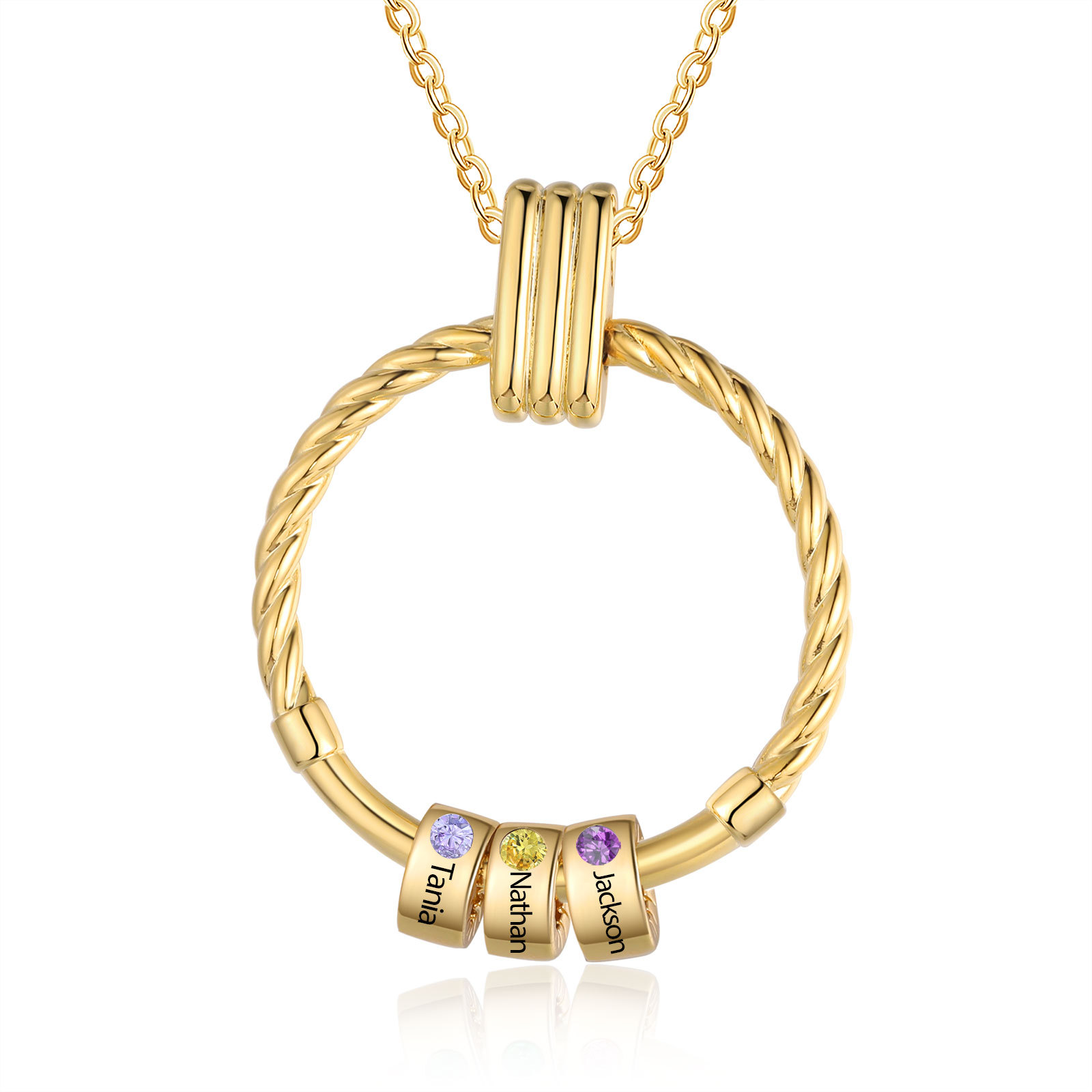 Personalisierte Kreis-Rund Halskette mit 2–5 Namen und Geburtssteinen