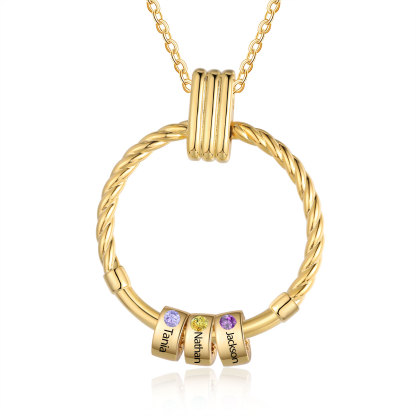 Personalisierte Kreis-Rund Halskette mit 2–5 Namen und Geburtssteinen