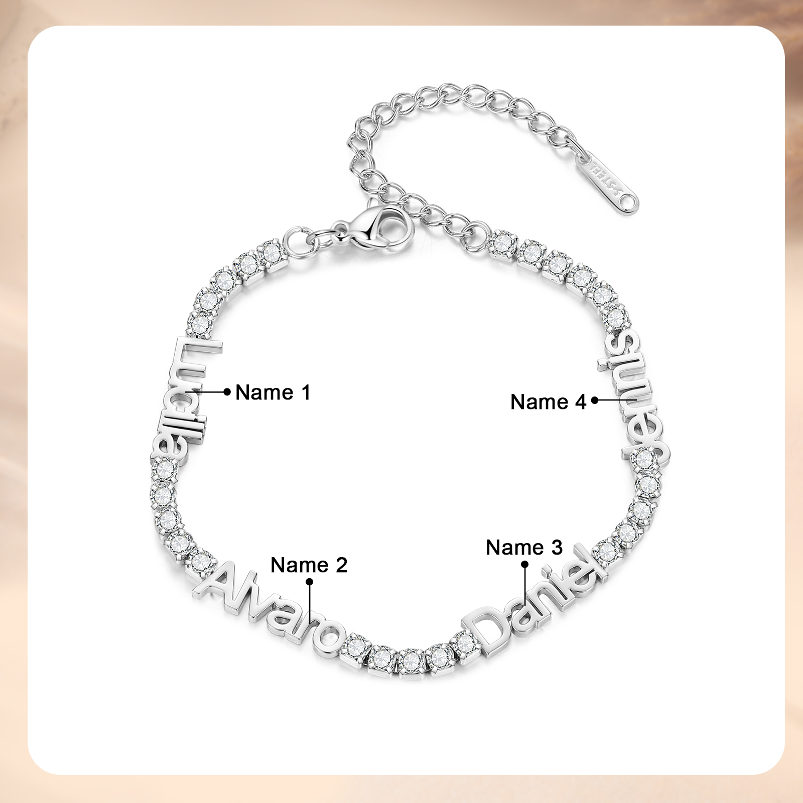 Tennis-Kettenarmband Personalisiertes Familiennamen-Armband