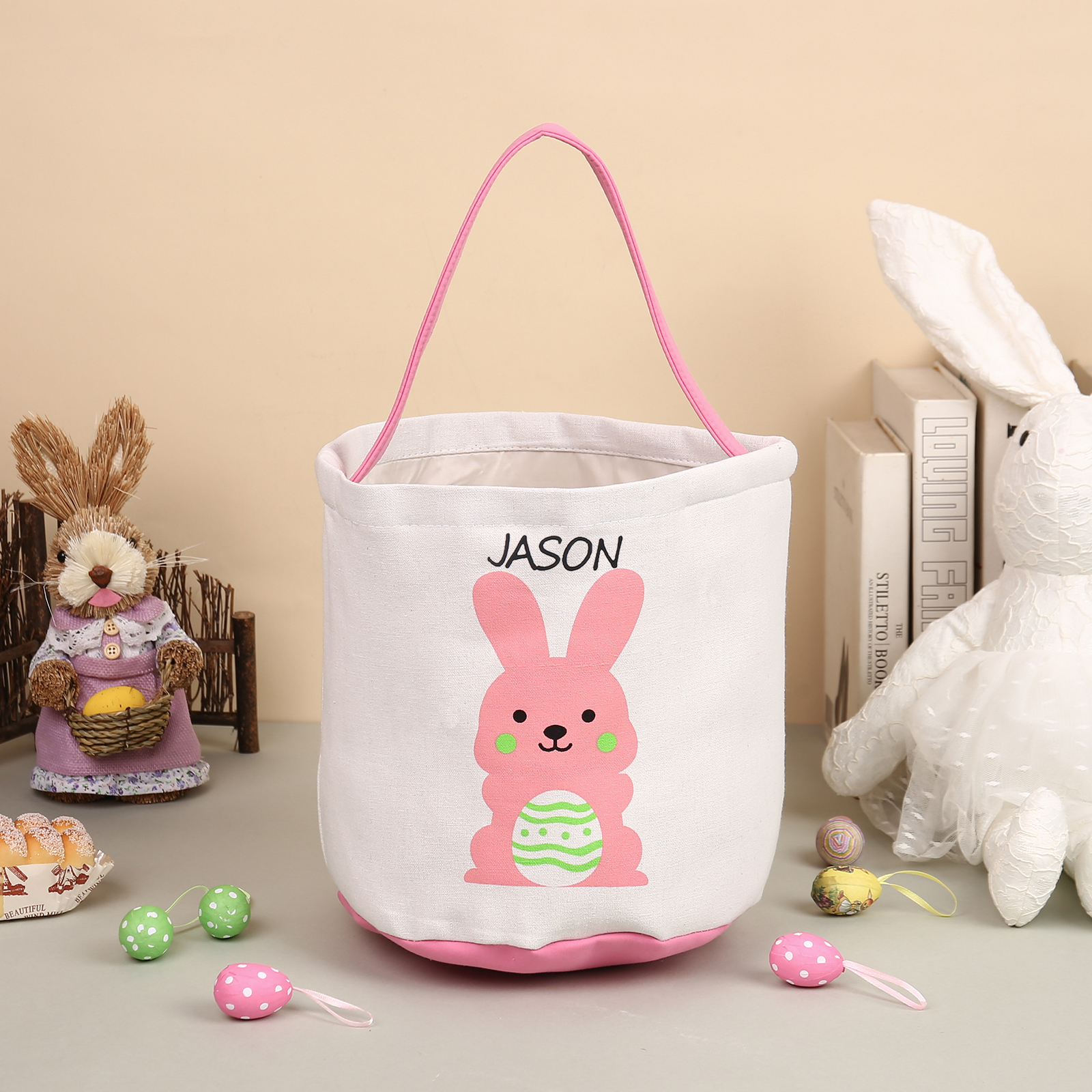 Personalisierbarer Name Ostern Leinwand Hase Korb 