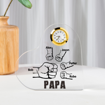 Acryl-Deko mit Uhr Personalisierte 5 Namen Papa Faust Schreibtischdekoration für Vater